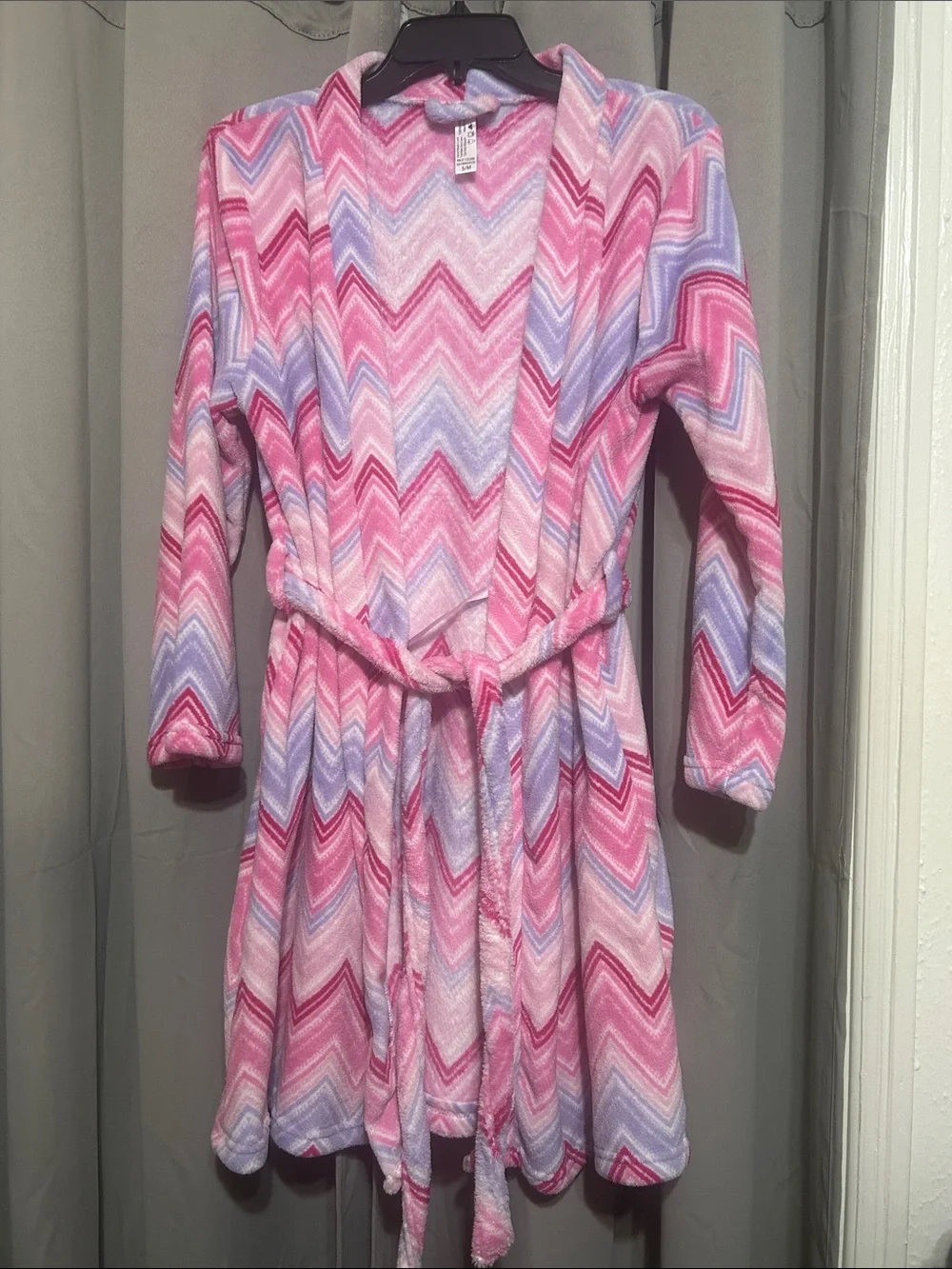 Pink and Purple Chevron Plush Robe with Blue Accents